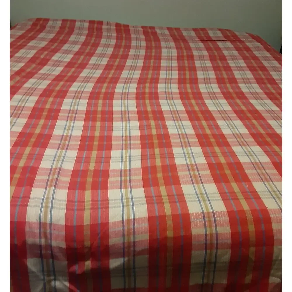 Vintage Sears Tough Cord Bed Spread Coverlet Plaid Timeless Retro King NOTE